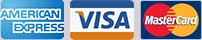 American Express, Visa, and MasterCard logos